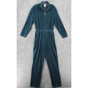 Vintage Jumpsuit Womens Small Velvet Velour Retro Quilted Pockets Athleisure Zip